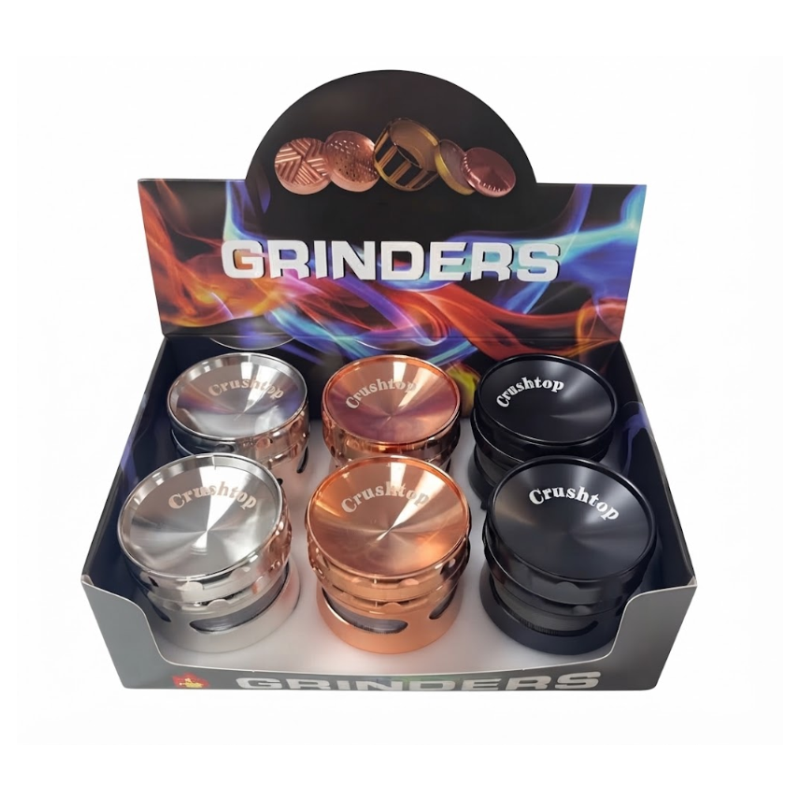 Premium Metal Herb 63mm Grinder Set – 6 Piece Display Box | with Clear Lid Assorted Colors SS-1293