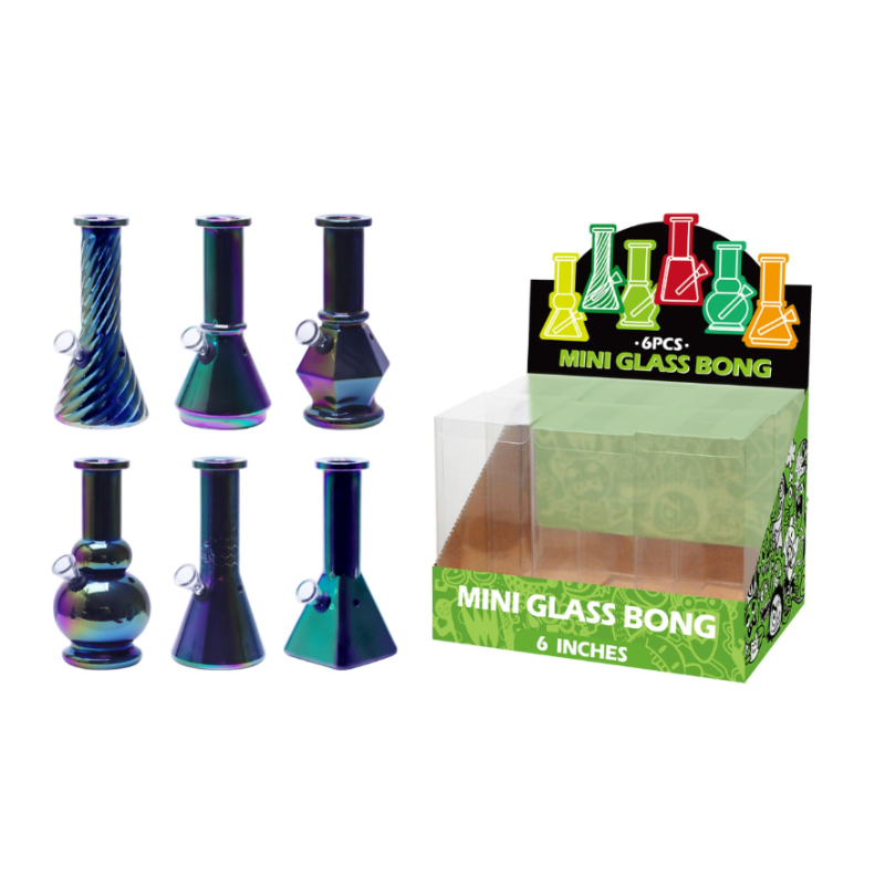 Mini Glass Bong Assorted Design 6inch x 6 SS-1300