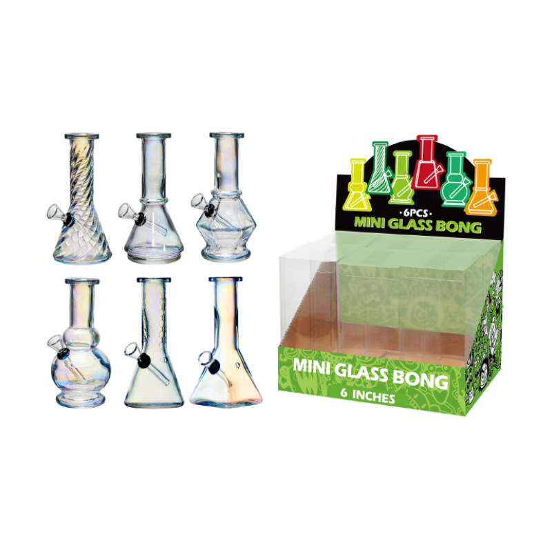 Mini Glass Bong Clear Assorted Design 6inch x 6 SS-1331