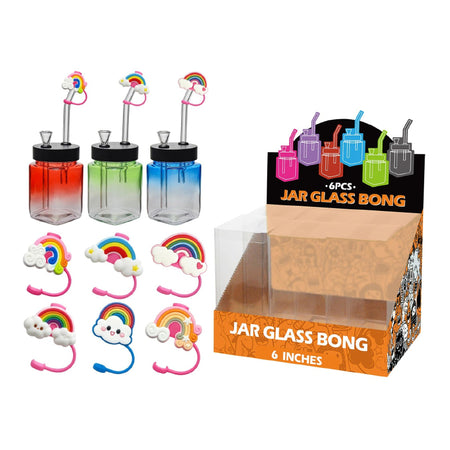 Jar Glass Bong Rainbow Cloudz Assorted Design 6inch x 6 SS-1625
