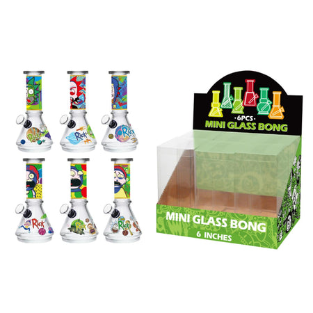 Mini Glass Bong Rick R&M Assorted Design 6inch x 6 SS-1645