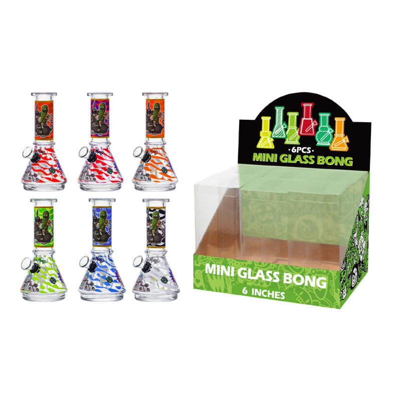 Mini Glass Bong Colourful Rick R&M Assorted Design 6inch x 6 SS-1669
