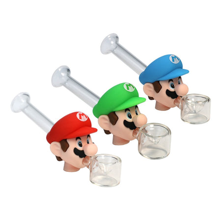 Mario Silicone Hand Pipe w/ Glass Bowl Bundle - 4.4" Assorted Colour SS-1759