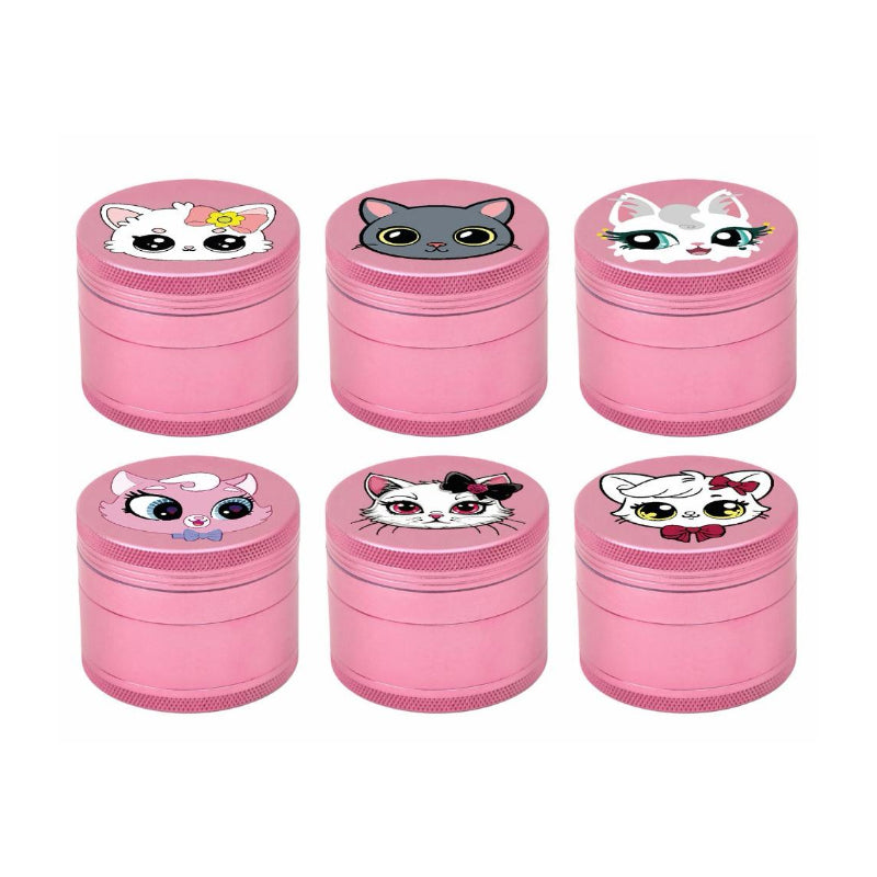 63mm Pink Cartoon Cat Metal Grinder – Assorted Cute Animal Designs 12 Pack SS-2529