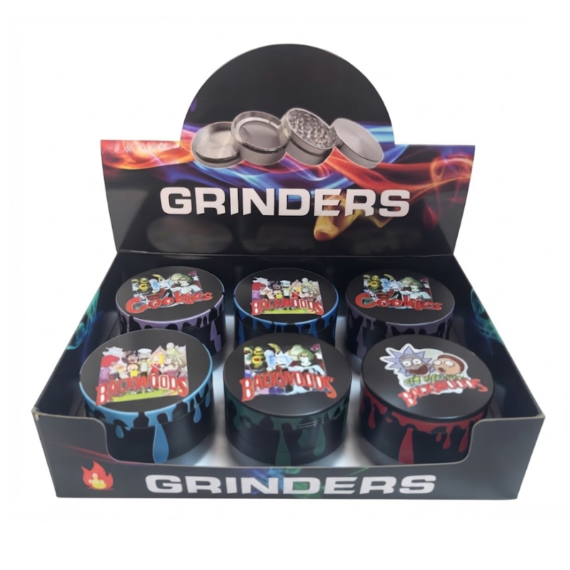 Premium Metal Herb 63mm Grinder Set – 6 Piece Display Box | with Clear Lid Assorted Colors SS-2561