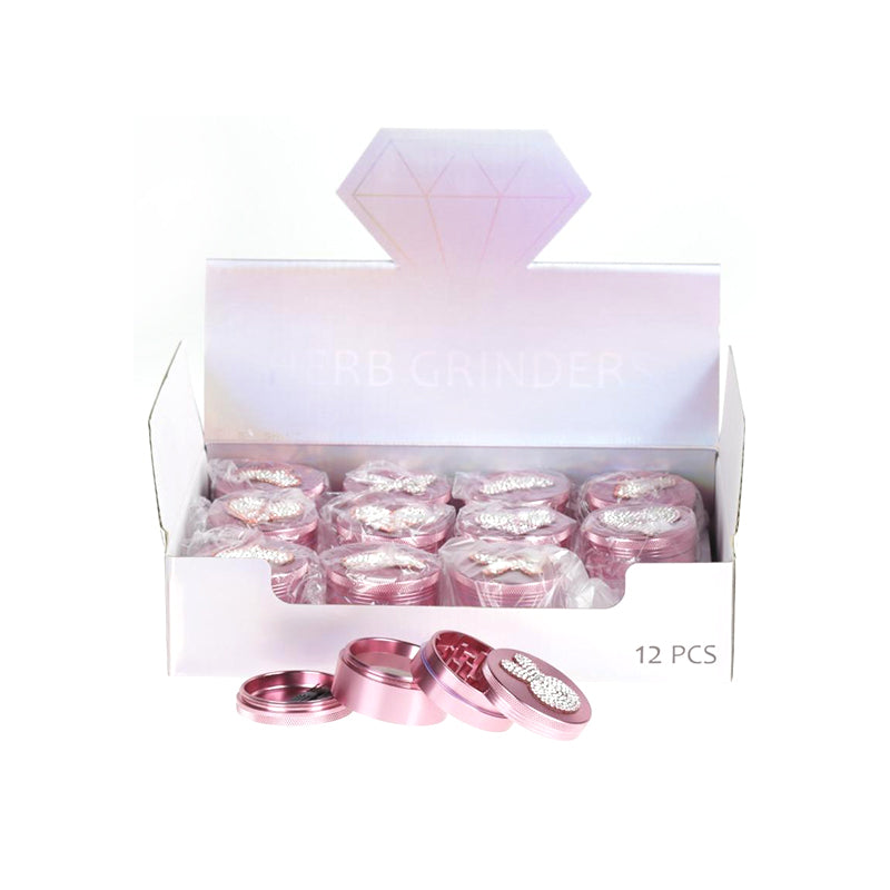 63mm Diamond-Cut Metal Grinder with Rhinestone Top – Assorted  Designs 12 pack SS-2617