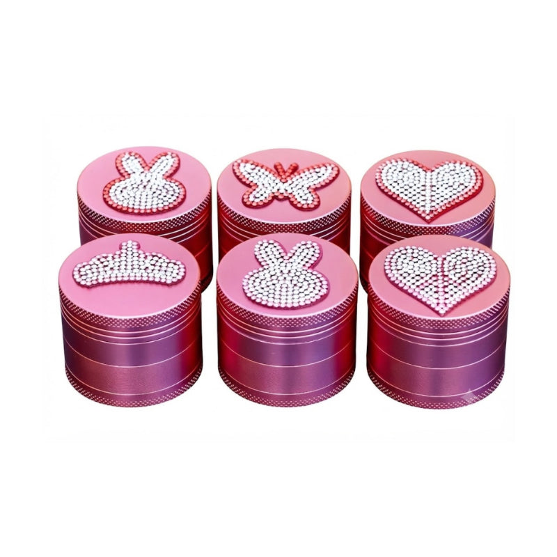 50mm Diamond-Cut Pink Metal Grinder with Rhinestone Top – Assorted  Designs 12 pack SS-2617