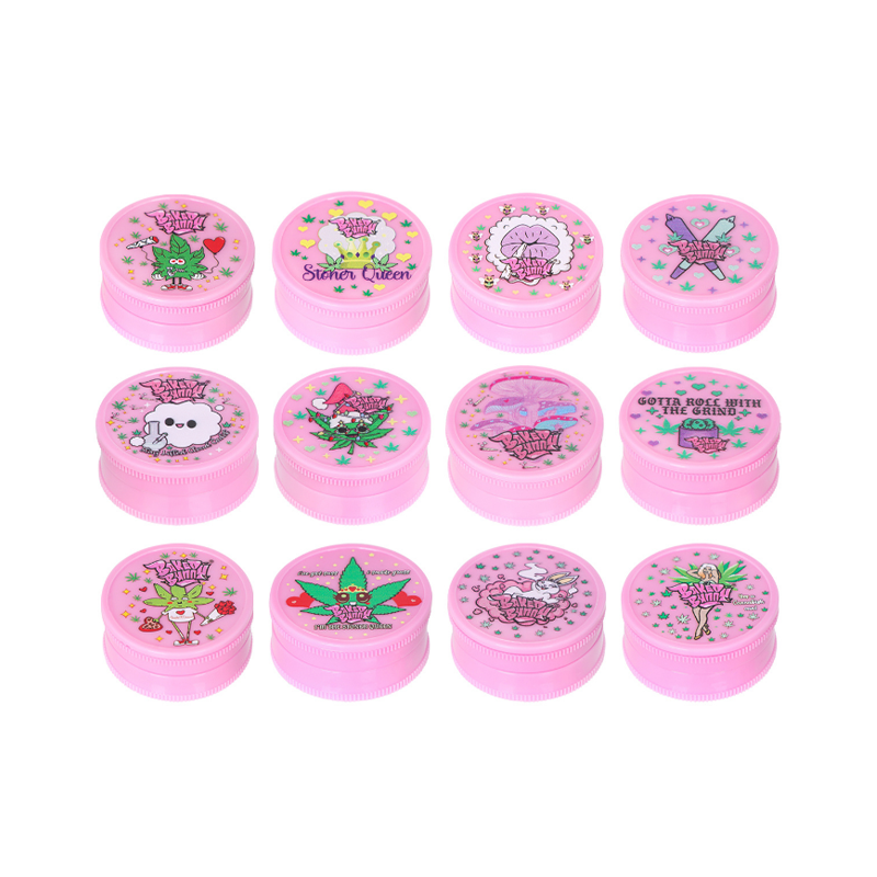 Pink Printed Acrylic Grinder – Assorted Cartoon Designs, 42mm, 24 Pieces per Box SS-3102. A
