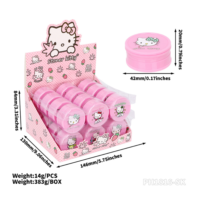 Pink Printed Acrylic Grinder – Assorted Cartoon Designs, 42mm, 24 Pieces per Box SS-3119. B