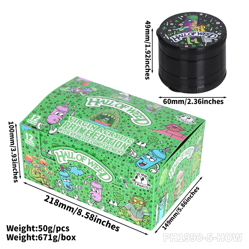 Hall of Weed 5-Part Herb Grinder – 60mm Black Grinder 12 Piece SS-3133. E