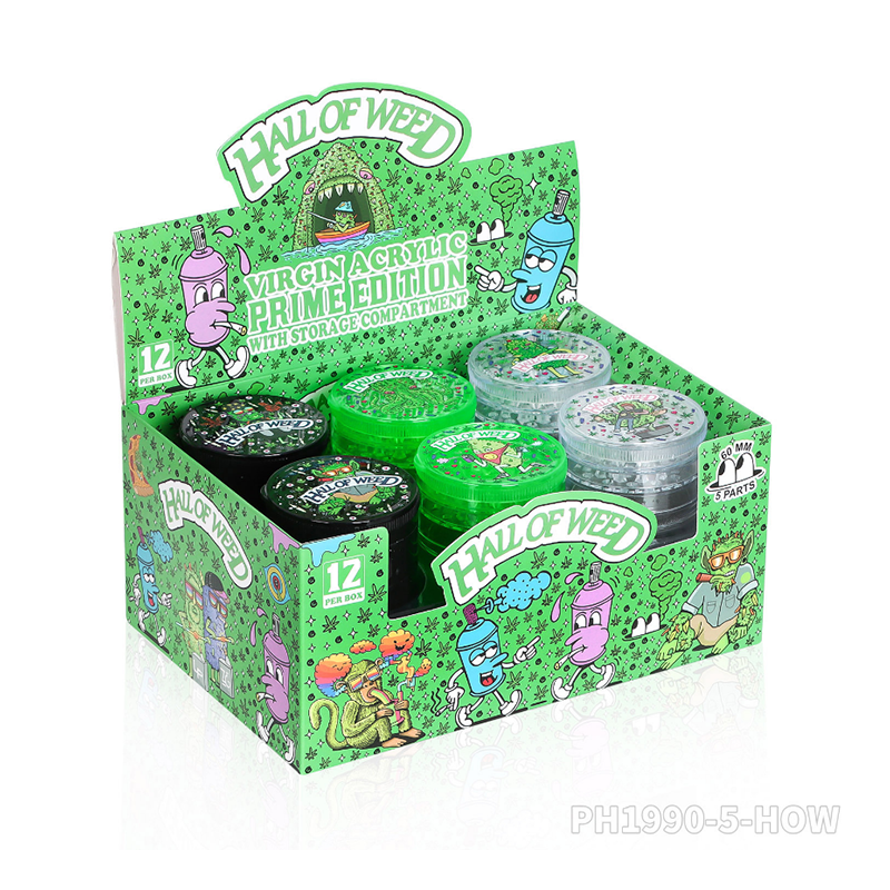 Hall of Weed 5-Part Herb Grinder – 60mm Black Grinder 12 Piece SS-3133. E