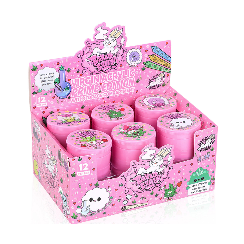 Bake Bunny 60mm Acrylic Herb Grinder – 5-Part Pink Design with Storage 12 Piece SS-3140. F