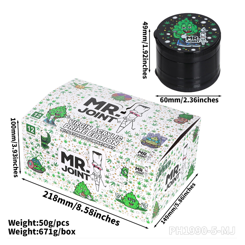 Mr. Joint 60mm 5-Part Acrylic Grinder with Storage Compartment – 12 PCS Display Box SS-3164 H
