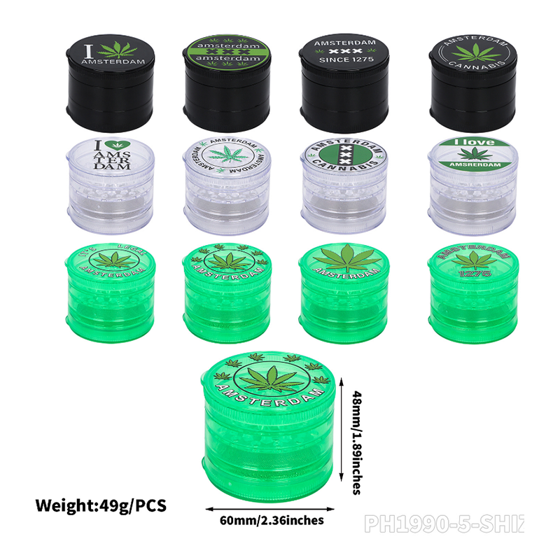 Amsterdam 60mm 4-Layer Acrylic Grinder with Storage Compartment – 12 PCS Display Box SS-3188 J