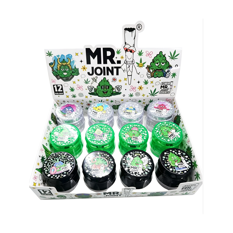 Mr. Joint 43mm 4-Part Acrylic Grinder – Assorted Colors, 12 PCS Display Box SS-3201 L