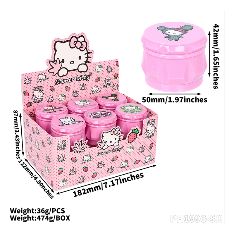 Stoner Kitty 50mm 4-Part Grinder – Pink Edition, 12 PCS Display Box SS-3256 Q