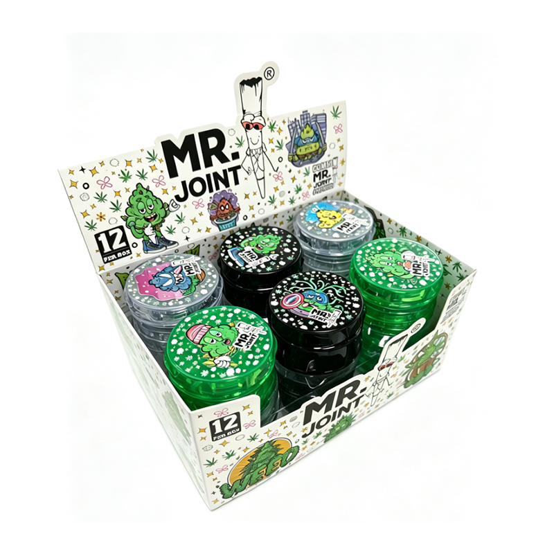 Mr. Joint 4-Part Acrylic Grinder – Assorted Colors, 12 PCS Display Box SS-3263 R