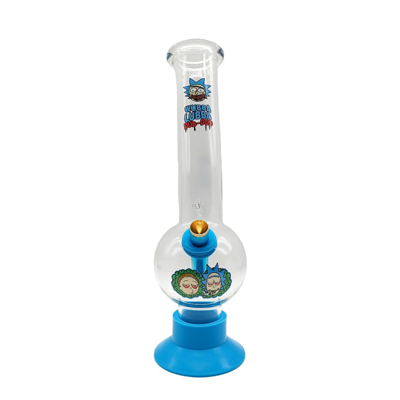 Rick Bong | Rick and Morty Curved Glass Bong Blue 20cm SS-3502
