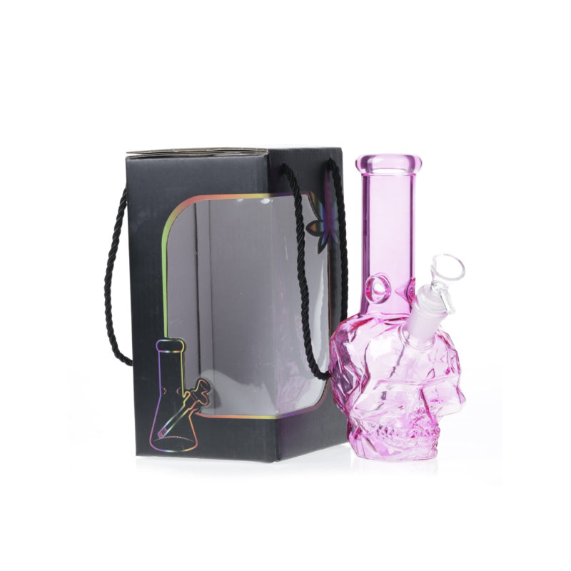 Assorted Colour Glass Skull Bong with Gift Box | Premium Water Pipe SS-3605