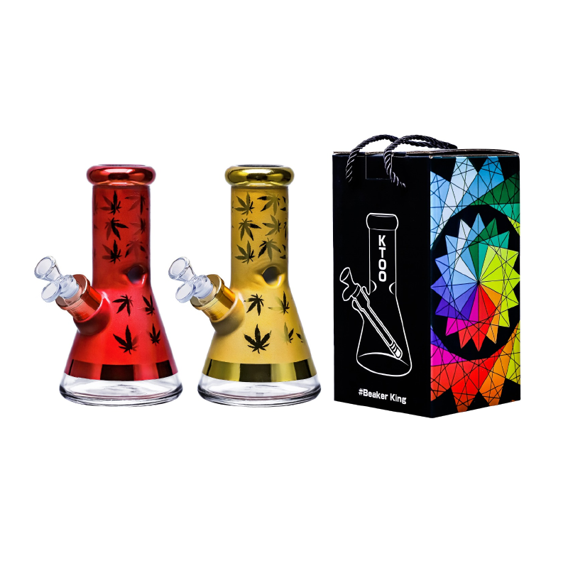 Glass Beaker Leaf Bong Assorted Colors 7mm – 8 Inches Assorted Colors SS-4851