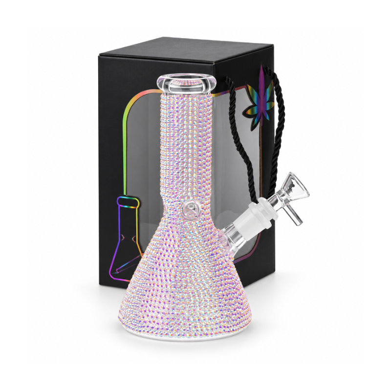 New Pink Rhinestone Glass Beaker Bong with Gift Box SS-6801
