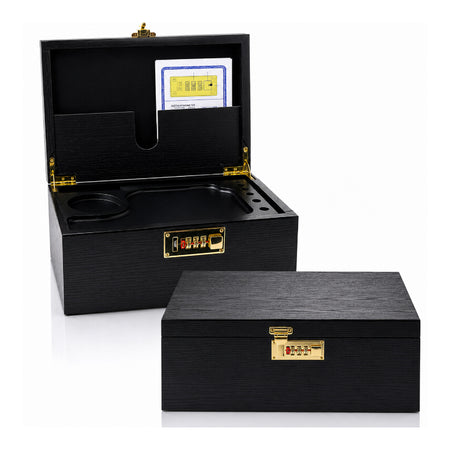 High Quality Plain Black Bamboo Wooden Stash Box with Lock, Wood Rolling Tray SS-6938