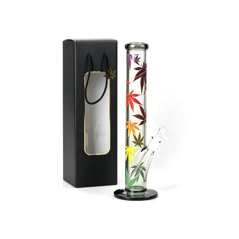 Black Leaf Glass Water Pipe Bong – Straight Tube Bong 40cm SS-7623-B Boxed