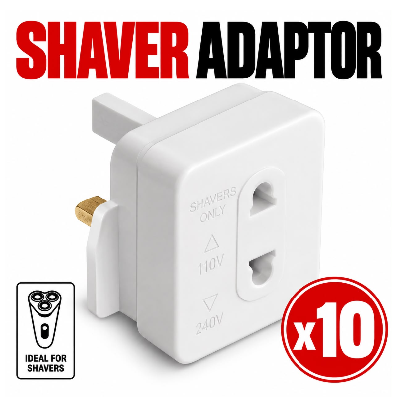 2-pin to 3-pin UK shaver and electric toothbrush adapter plug X 10