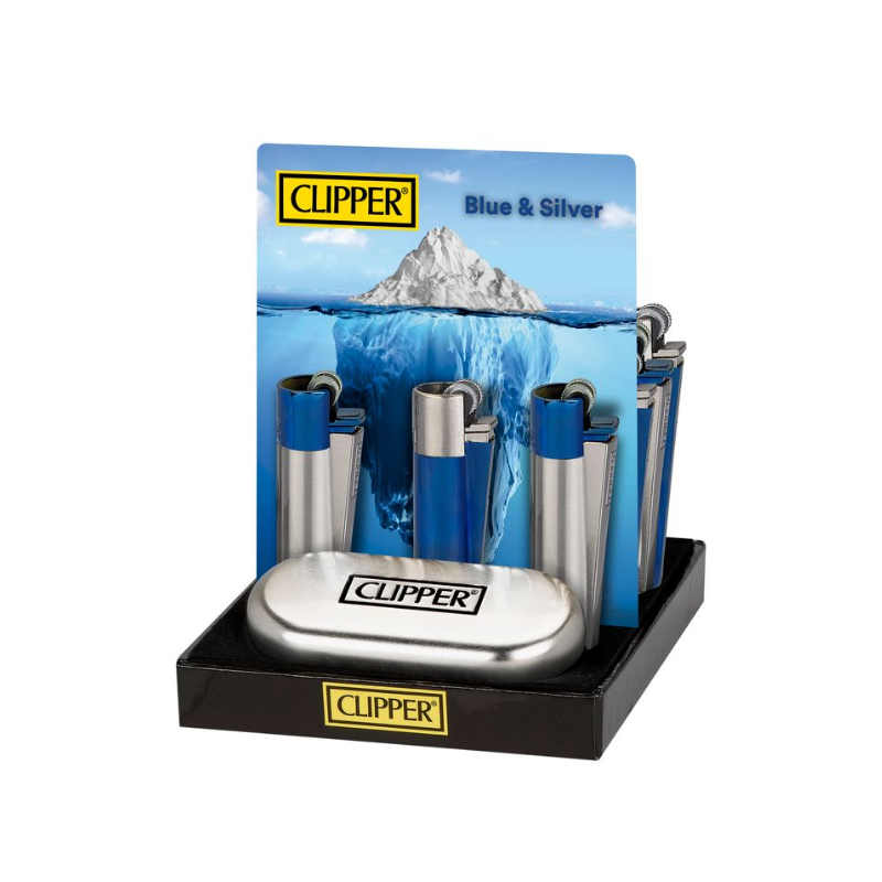 Clipper Metal Large Lighter & BLUE & SILVER x 12 CM0S121X