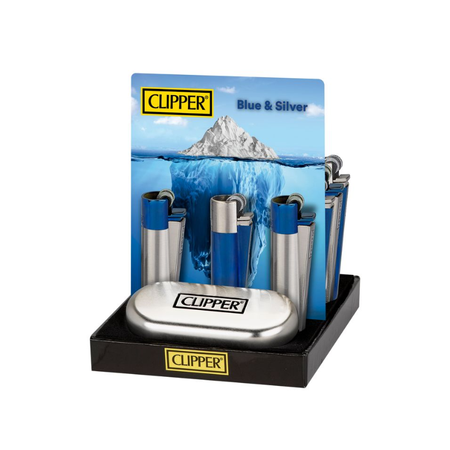 Clipper Metal Large Lighter & BLUE & SILVER x 12 CM0S121X