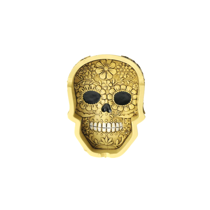 POLY STONE ASHTRAYS - FLORAL SKULL MIXED COLORS 6PCS in Display box SS-1610