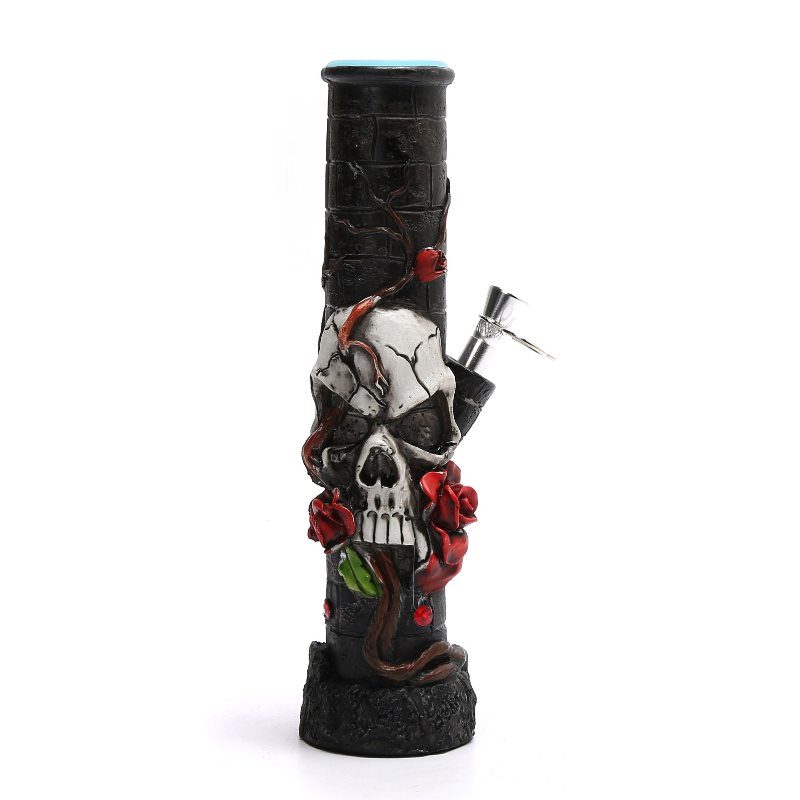 10″ Resin Bong Skull & Rose Design Cool Water pipe SS-5908