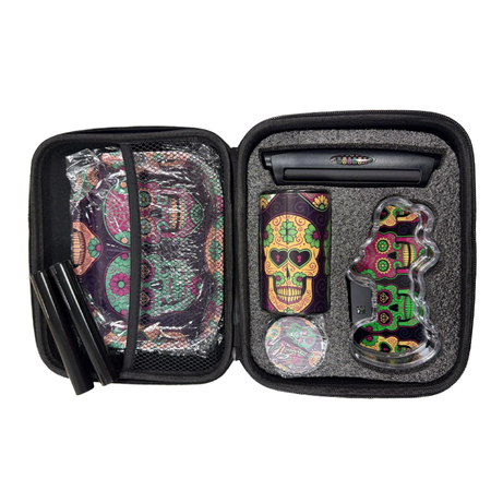 Zipper Set Smoking Set with Ashtray, Grinder, Tray and Containers Gift Set -Skull