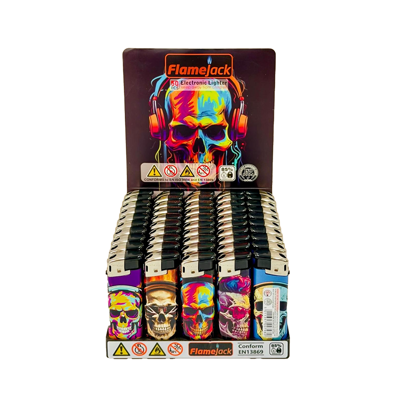 Flamejack Electronic Refillable Lighter Skull Design 50pcs SM-0798