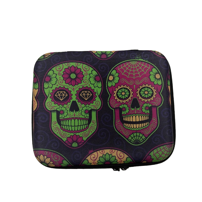 Zipper Set Smoking Set with Ashtray, Grinder, Tray and Containers Gift Set -Skull