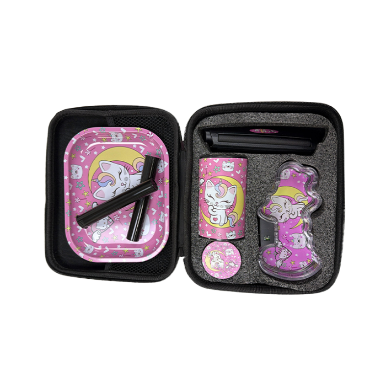 Zipper Set Smoking Bong Set with Ashtray, Grinder, Tray and Containers Gift Set - Purrfect Kitty