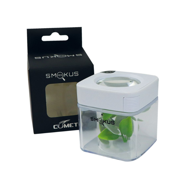 Smokus Focus Comet White, airtight storage container, magnification