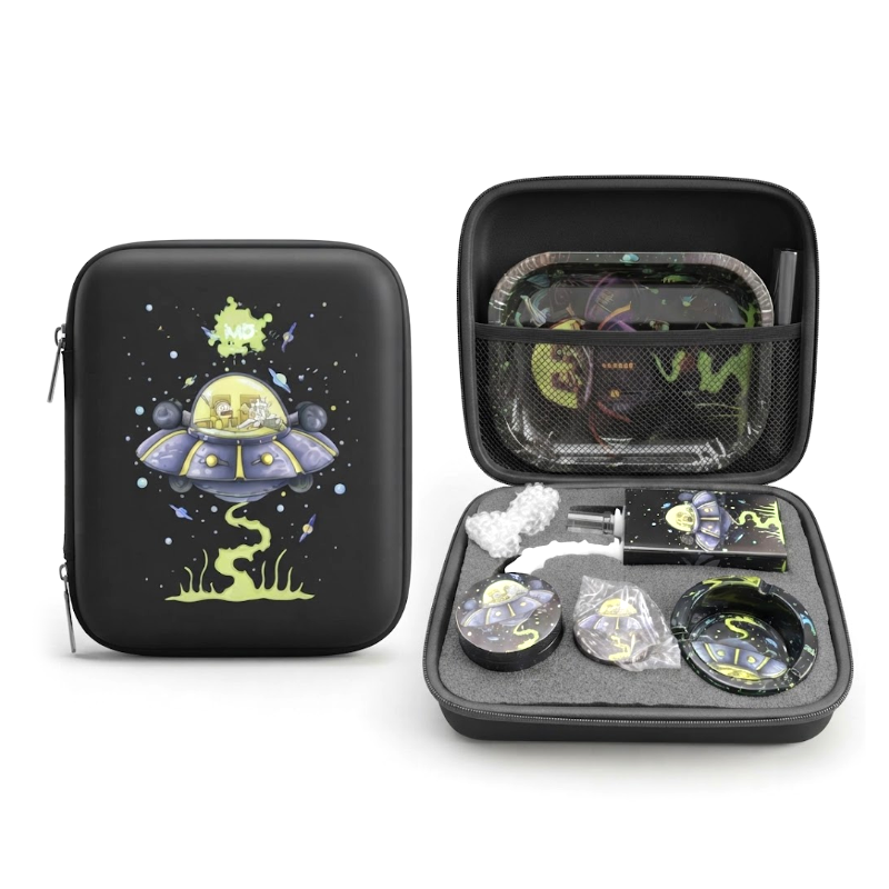 Zipper Set Smoking Alien and UFO with Ashtray, Grinder, Tray, Bong and Containers Gift Set SS-0010