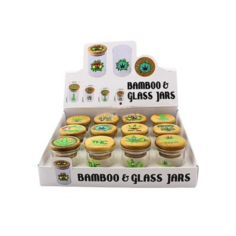 Sparkys Bamboo Glass Jars Air Tight - assorted designs 40mm x 12 accessory