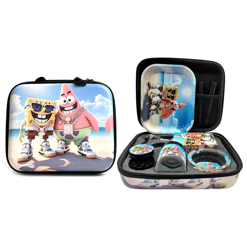 Zipper Set Smoking cartoon-themed with Ashtray, Grinder, Tray, Bong and Containers Gift Set SS-0010