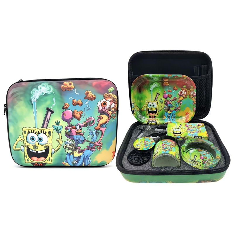 Zipper Set Smoking SpongeBob-themed with Ashtray, Grinder, Tray, Bong and Containers Gift Set SS-0010