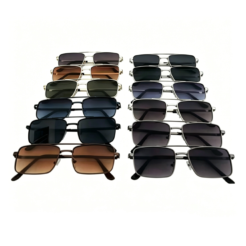 Modern Executive Navigator Sunglasses | Premium Square Double-Bridge Frames full box 12 pack