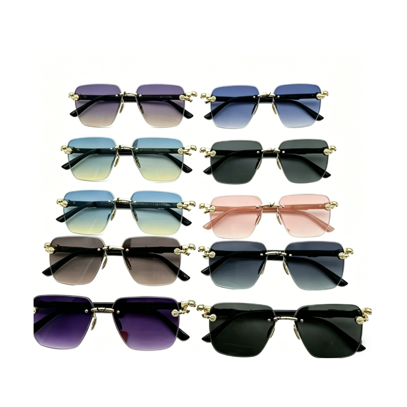 Luxury Rimless Square Sunglasses with Gold Panther Detail full box 12 pack