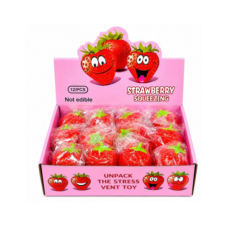 Strawberry Water Beads Filled Squishy Toy (12-Pack Display Box)