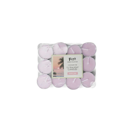 Fizz Tealight Candles Sunset Pink 12 Hour Burn Time 12 candles x 1