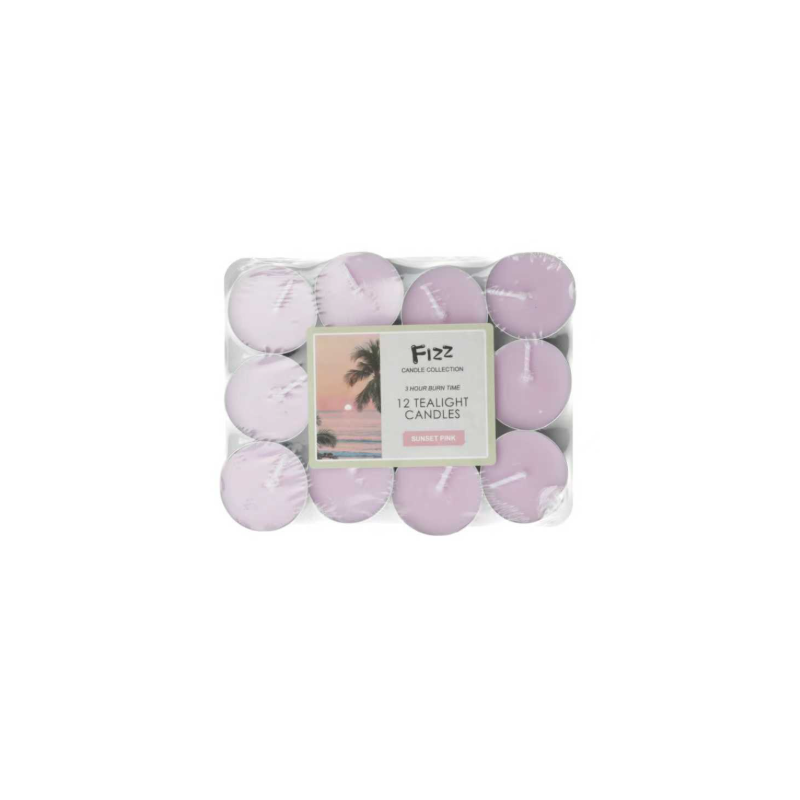Fizz Tealight Candles Sunset Pink 12 Hour Burn Time 12 candles x 1
