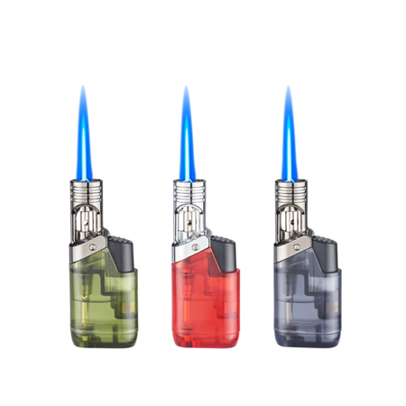 CHAMP HIGH Clear Tank Jetflame Lighter – 12 Piece Display