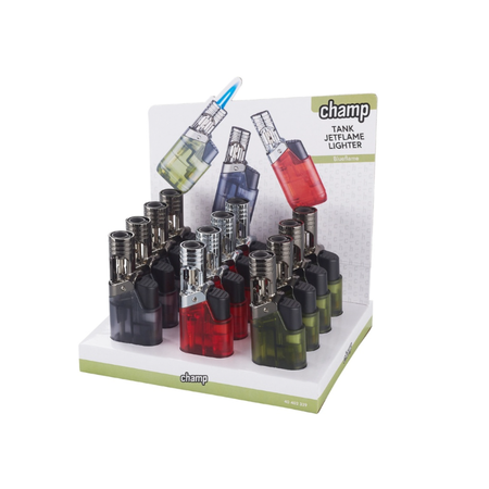 CHAMP HIGH Clear Tank Jetflame Lighter – 12 Piece Display
