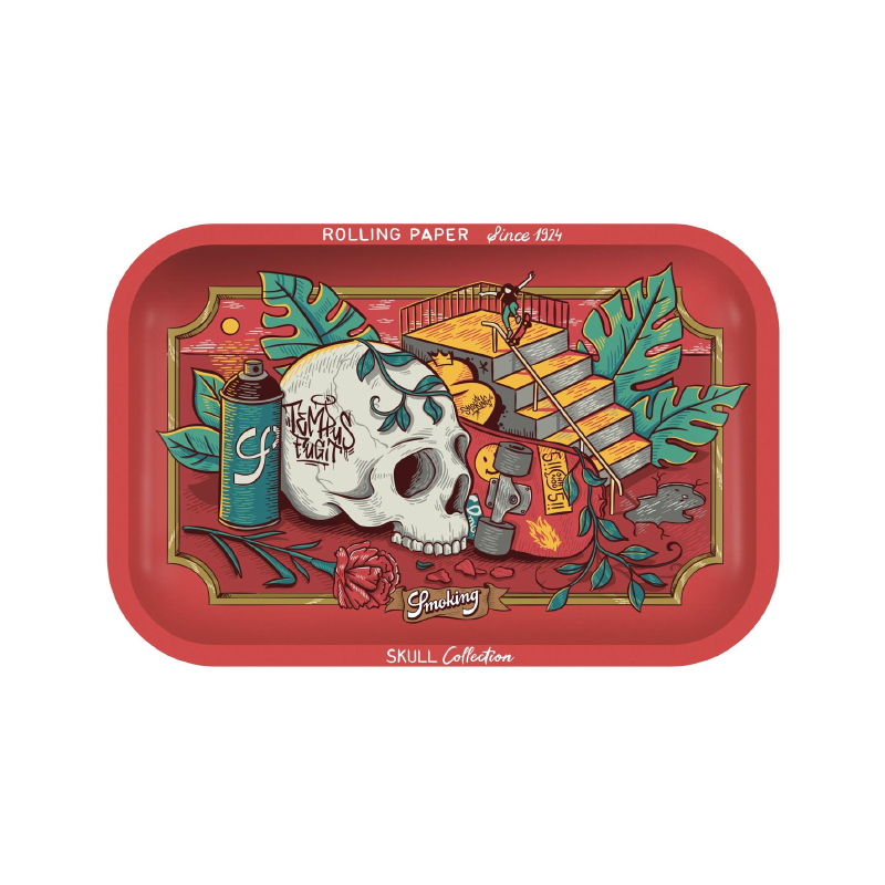 Smoking Tempus Fugit Skull Collection Large Metal Rolling Tray