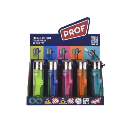 Prof Pocket lighters Round Flint Transparent 25 pack